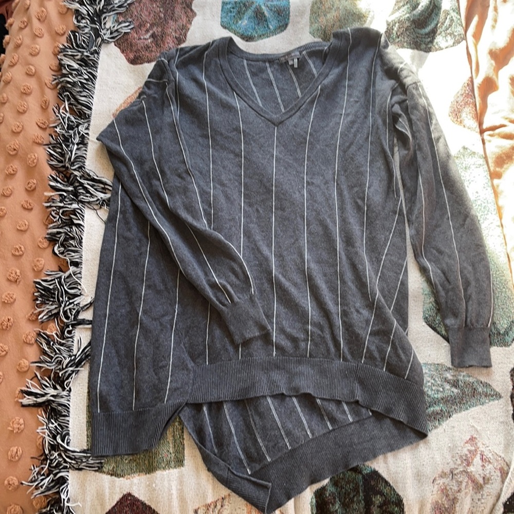 Vince Camino Pinstripe Asymmetric Hem Sweater
